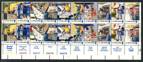US Plate Block of 20 MNH # 1489-1498  8c Postal People   , pb1489