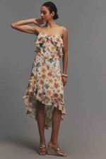 NWT Anthropologie Sleeveless Asymmetric Ruffled Midi Dress XL Ivory Floral