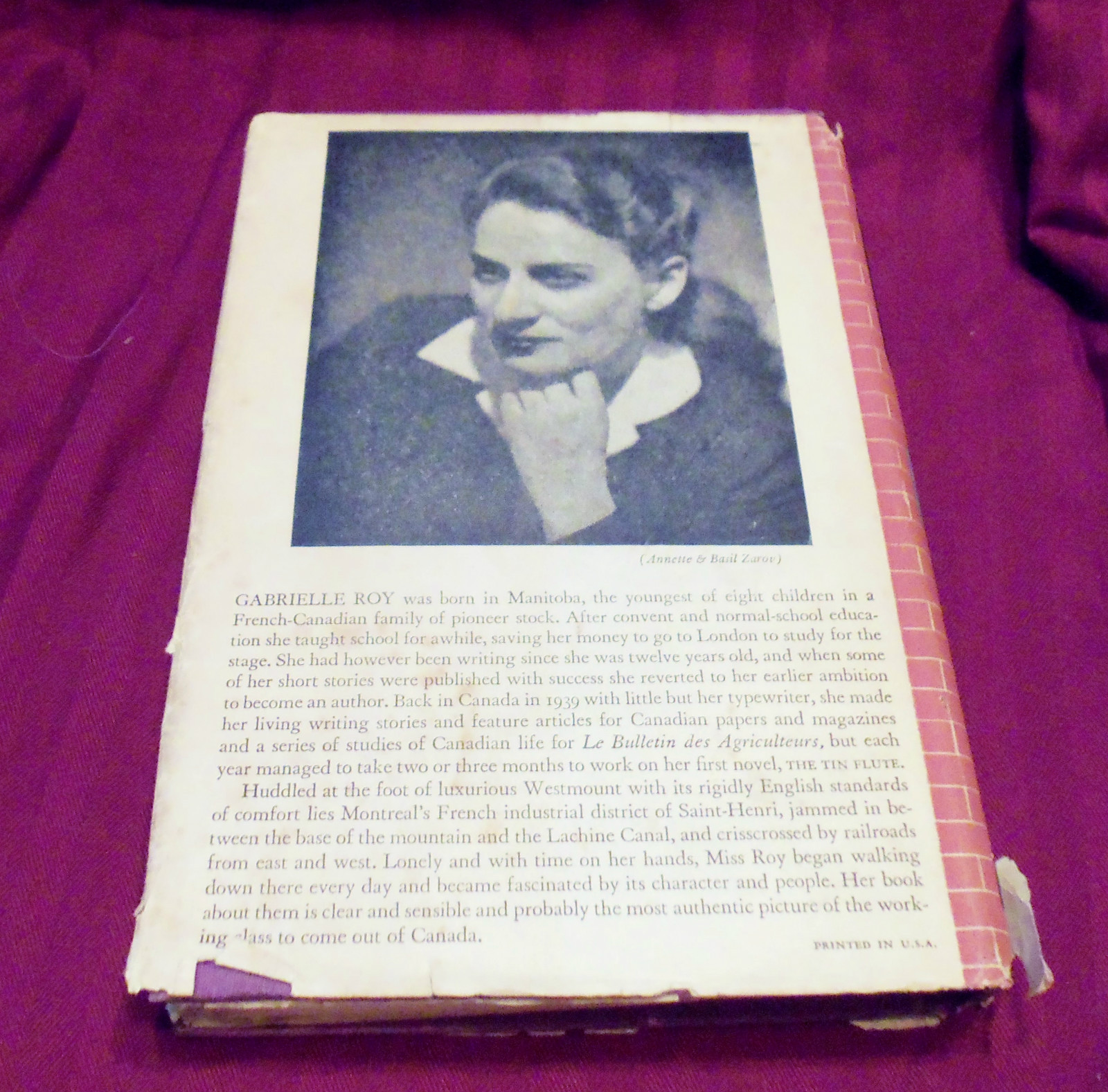 THE TIN FLUTE A BITTER SWEET LOVE STORY GABRIELLE ROY 1947 HARDCOVER