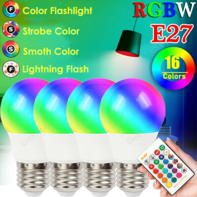 1-4 Pack RGBW LED Light Bulb E26/E27 Multicolor Dimmable Lamp Remote Control