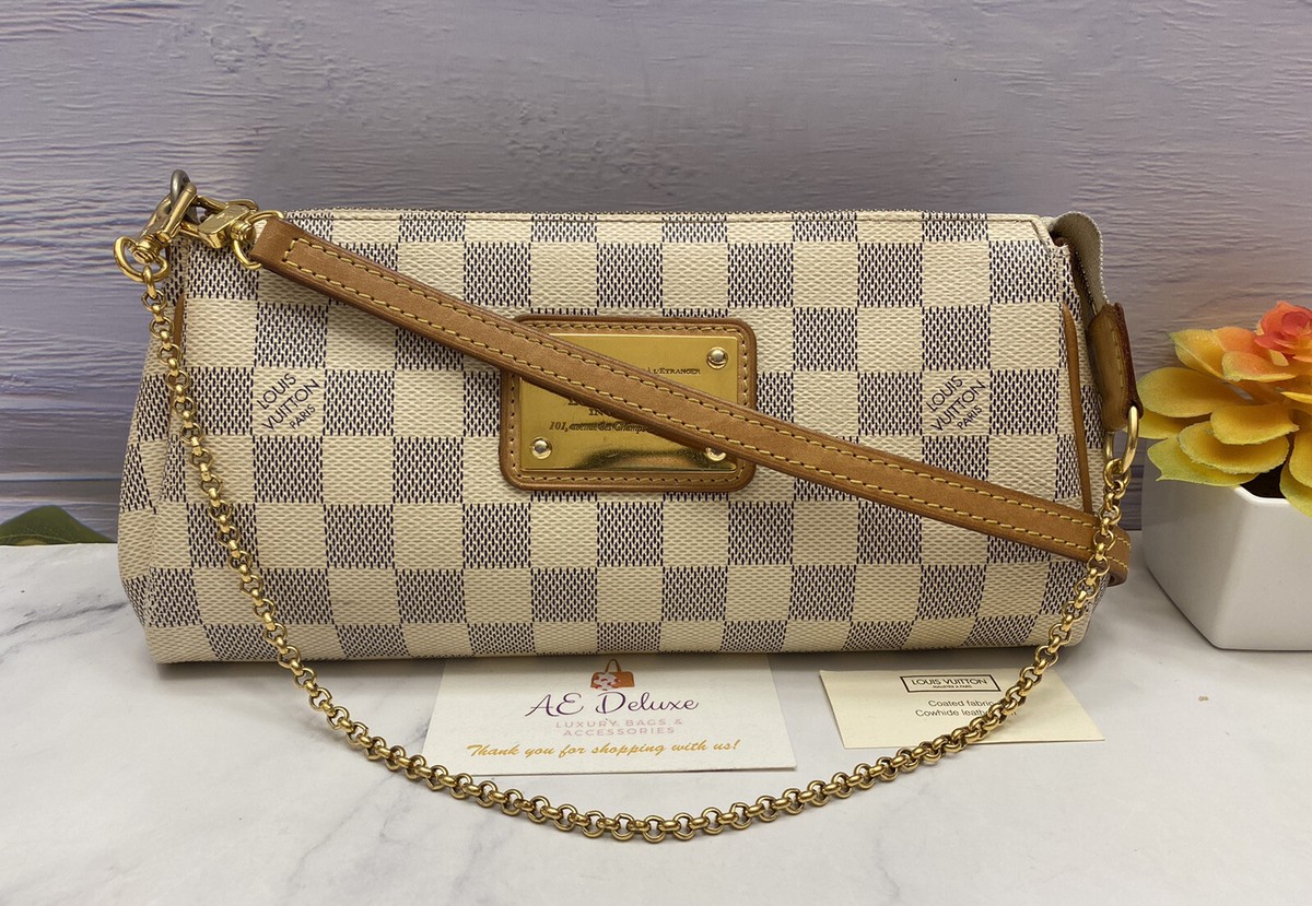 🌸Louis Vuitton Eva Damier Azur Chain Clutch 2 Way Purse 🌸Louis Vuitton Eva Damier Azur Chain Clutch 2 Way Purse