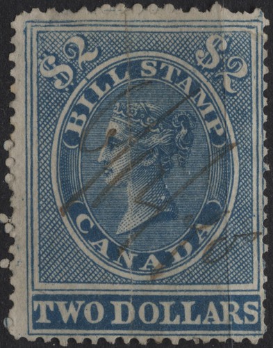 Canada 1864 VanDam #FB16 $2.00 blue bill stamp (fold) used - Imagen 1 de 1