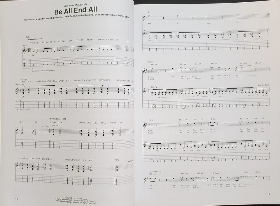 Anthrax The Best Of Guitar Tab Sheet Music Song Book Recorded Version - Image 4 of 4