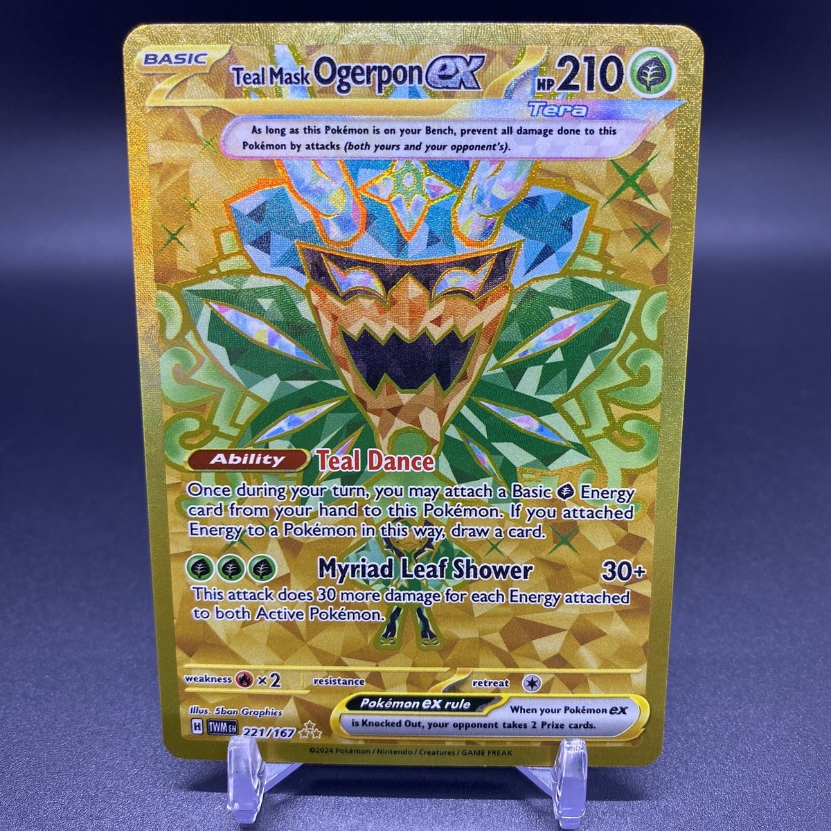 Gold Secret Rare! Pokemon Teal Mask Ogerpon EX 221/167 Twilight Masquerade Gold Secret Rare! Pokemon Teal Mask Ogerpon EX 221/167 Twilight Masquerade