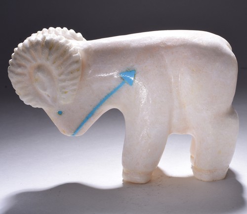 Large Alabaster Big Horn Sheep Fetish carving by Andre Quandelacy 4D02O - Picture 4 of 12