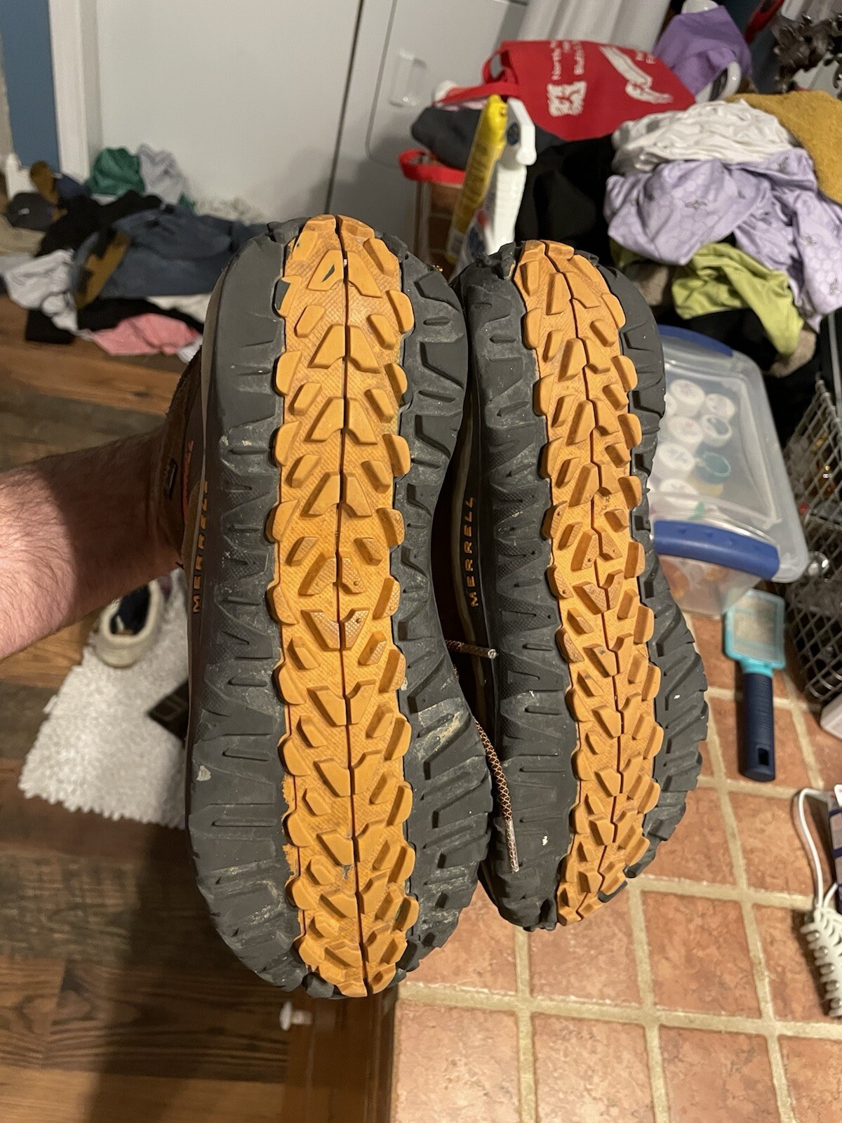 SAOLA Scarpe da trekking Merrell uomo terra scura arancione marrone sneakers taglia 10 5 usate in ottime condizioni