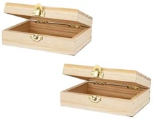Lot of 2 - Unfinished Wood Box Hinged Crafts Decoupage Decorate 6 x 4 x 2 inches
