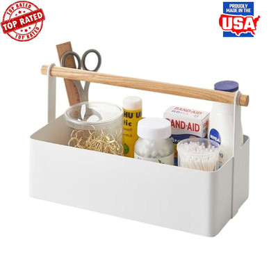 Home Storage Basket Organizer W/ Wood Handle Multi Purpose Caddy Space Saver New