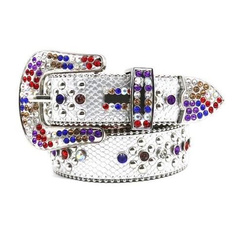Men Western Rhinestone Belt Punk Rivet Studded Cowgirl Cowboy Crystal Women Belt - Picture 34 of 43