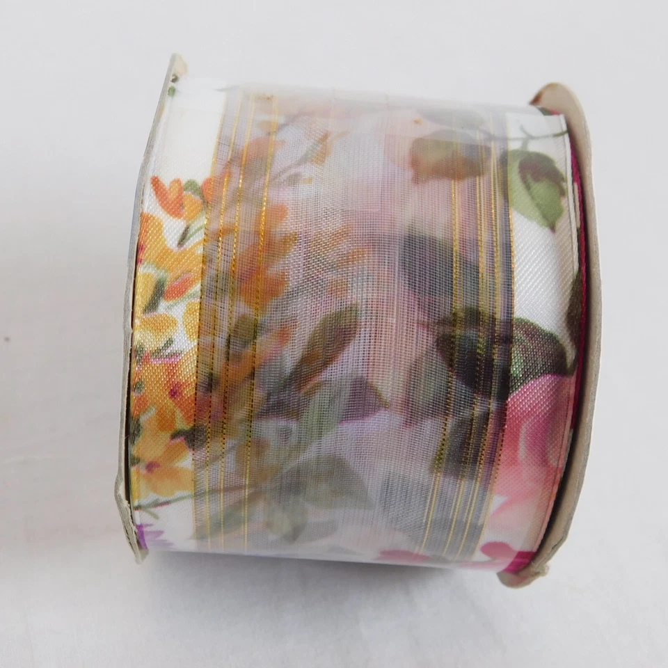 Floral Sheer Ribbon Lot of 4 Polyester Nylon Offray Woven 2.25"x9' Each NOS - Image 3 of 4
