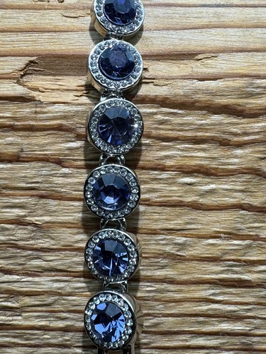 Purple And White Rhinestone Crystal Tennis Bracelet Silver - Picture 3 of 12