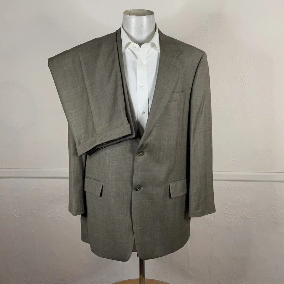 Hart Schaffner Marx 2 Piece Suit Mens 44L 36x29 Light Brown Check Pleated Wool - Image 3 of 4