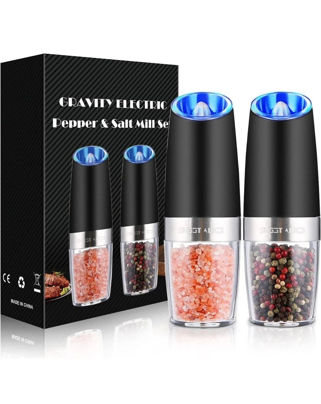 Gravity Electric Salt and Pepper Grinder Set, Automatic Pepper Grinder Shakers M