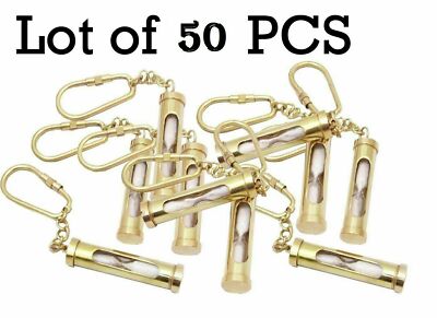 Lot of 50 Nautical Brass Sand Timer Key Chain Pendant Key chain Brass Key Ring 