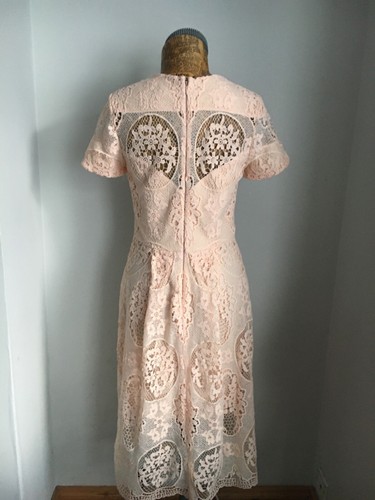 RIVER ISLAND DRESS Long Lace peach Pink 10 short sleeve Sheer Formal cocktail - Picture 6 of 12