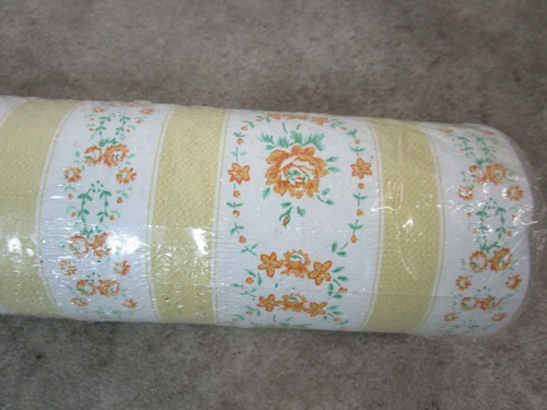BOLTATEX VINTAGE WALLPAPER yellow orange FLOWERS VINYL FABRIC roll retro 70sf - Picture 2 of 9