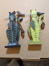 Cats Black And Yellow Cats Figure Bird and Birdhouse hanging  VTG