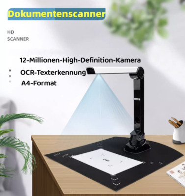 Dokumentenscanner 12MP USB tragbar Buchscanner A4-Vorlage Auto-Scan OCR