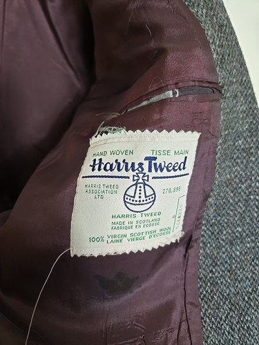 Vintage Moores Blazer Sport Jacket Mens 50 R Gray Blue Wool Harris Tweed - Picture 16 of 23