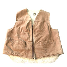 Carhartt Vest Mens XL Brown Canvas Sherpa Lined Insulated Zip Front Workwear