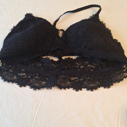 Aerie Black Lace Racerback Bra Pullover Bralette Padded Wireless Lined Size L - Picture 6 of 12