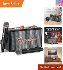 Karaoke Machine, Retro-Design Speaker with 2 Wireless Microphones for Adults ...
