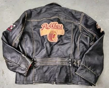 Vintage Vanguard Leather Jacket Rollfast XL Black Motorcycle Zipper E*
