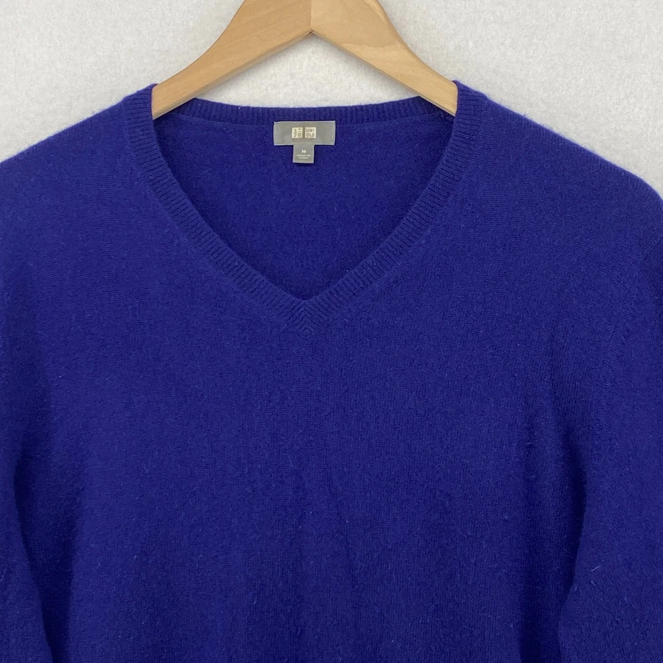 UNIQLO свитер женщин M 100% кашемир джемпер v-образным вырезом длинным рукавом пуловер синий - Изображение 4 из 4