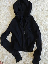Guess Women's Small Zippered Hoodie, Crop Top Black, Knit