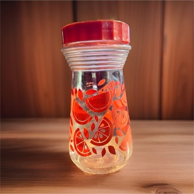 Vintage Hocking Glass Carafe Jar Orange Screw Lid Fruit Pattern 24 oz Measure 