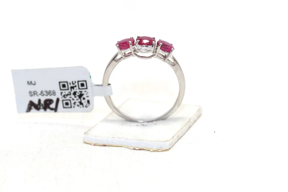 Anillo Plata de Ley 925 Rubí Natural Manik Piedras Preciosas Diamantes Mujer H417 Foto 3 de 4