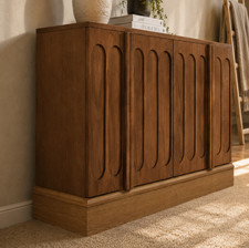Mid Century Modern Fluted Buffet Sideboard Storage Cabinet Wood Console Table