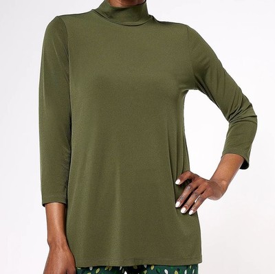 Susan Graver Size 3X Petite Pesto Modern Essentials Liquid Knit Mock-Neck Tunic