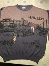 Vintage 80s/90s Grafik-Strickpulli – „HARLEM“ – signe incognito – Größe L