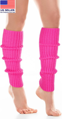 Women'S Retro Ribbed Leg Warmers, Neon Rose Red, One Size, Perfect for 80S Parti