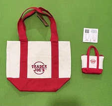 Trader Joe’s Micro Tote with Grocery Bag and Mini Tote Bag (set of 2) Red Color