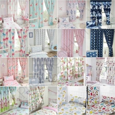 GIRLS BEDROOM CURTAINS 66'' x 72'' - UNICORNS, STRIPES, FLAMINGOS, STARS & MORE