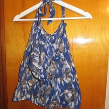 Loft Halter Tank Top Blue Brown Beach Tribal Printed Petite Small Coastal Boho