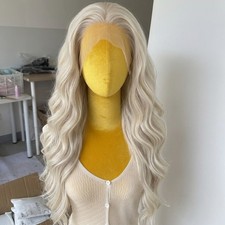 Platinum blonde Heat Resistant Synthetic Hair Long Wavy HD Lace Front Wigs