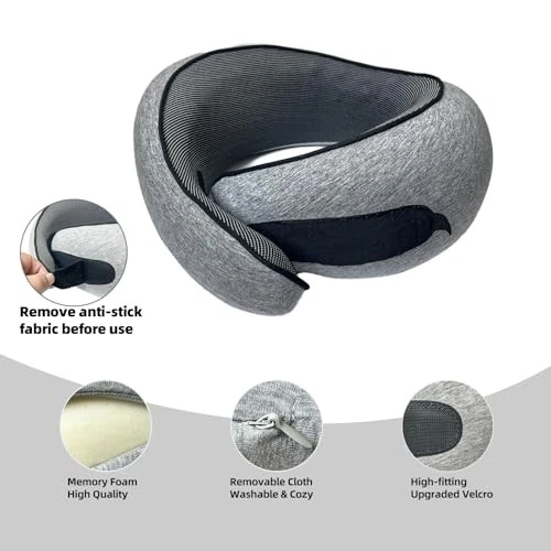 2025 Premium Memory Foam Travel Neck Pillow 360 Support Light Gray