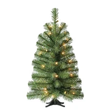 24" CHRISTMAS TREE NOBLE GREEN SPRUCE ARTIFICIAL PRE-LIT W/ LIGHTS & STAND USA