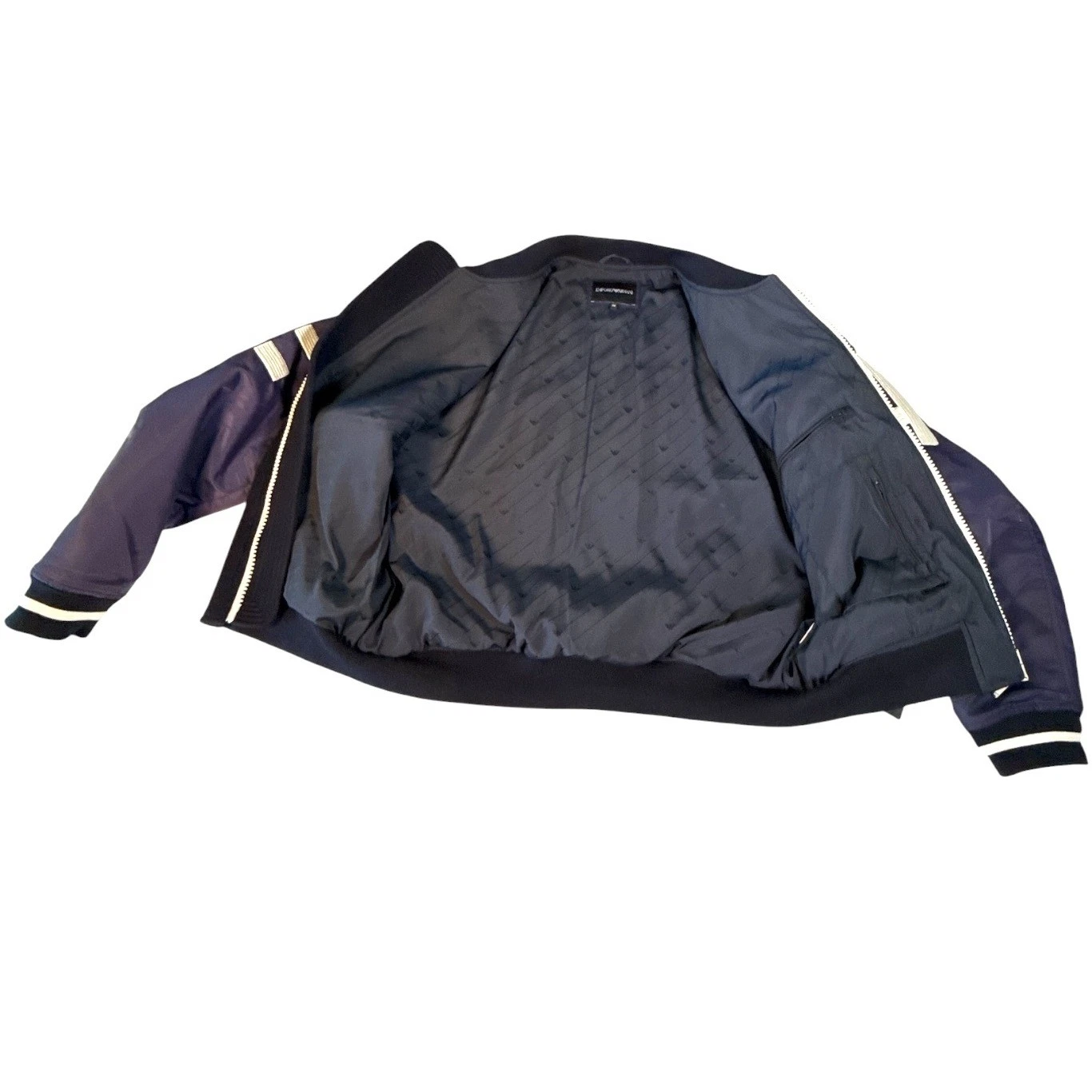 Emporio Armani Navy Blue Wool Blend Bomber Jacket Letter Patches 6L1BL8 Men IT52 - product detail image 4