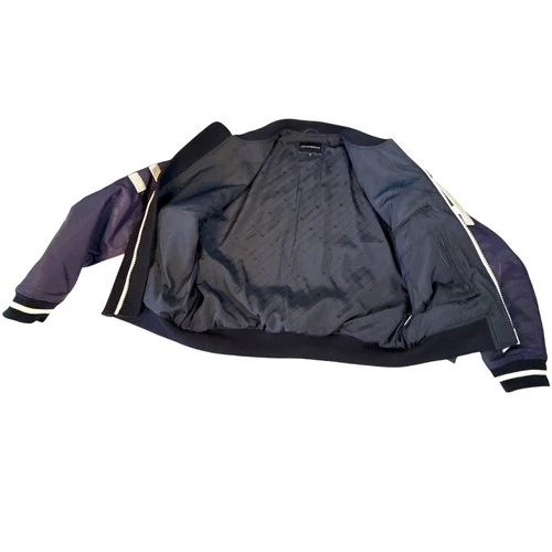 Emporio Armani Navy Blue Wool Blend Bomber Jacket Letter Patches 6L1BL8 Men IT52 image 4