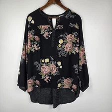 Monroe & Main Black Floral Polka Dot Blouse Women's Size Large NWT