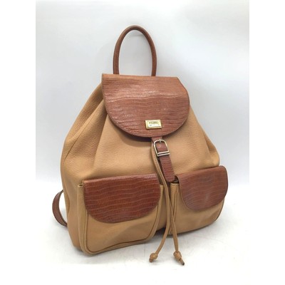 Gianfranco Ferre Distressed Leather Reptile Color Block Drawstring Backpack