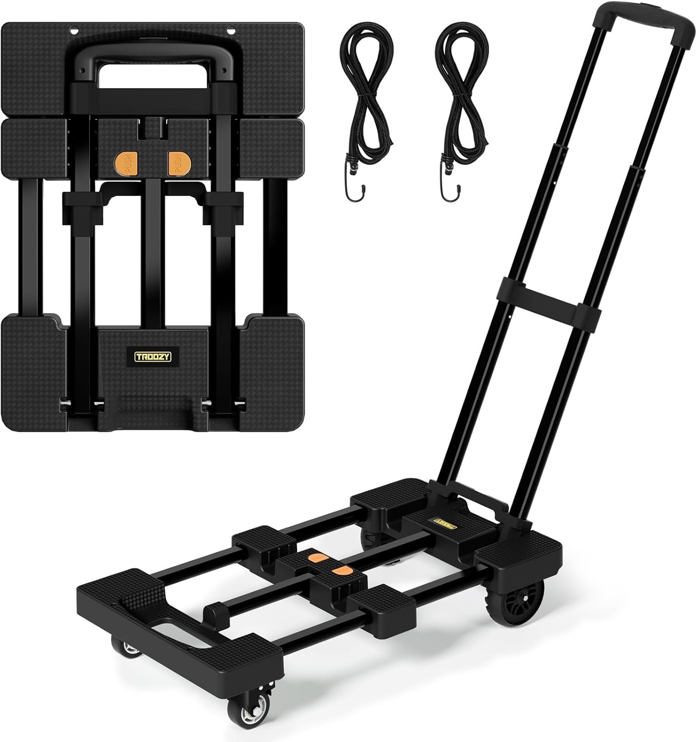 Folding Hand Truck 500 LB, Portable Heavy Duty Dolly Cart with 4 Wheels & Ext...