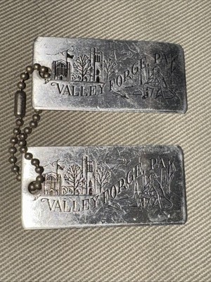 Pair of Souvenir Aluminum Valley Forge Pennsylvania Etched Embossed Keychains