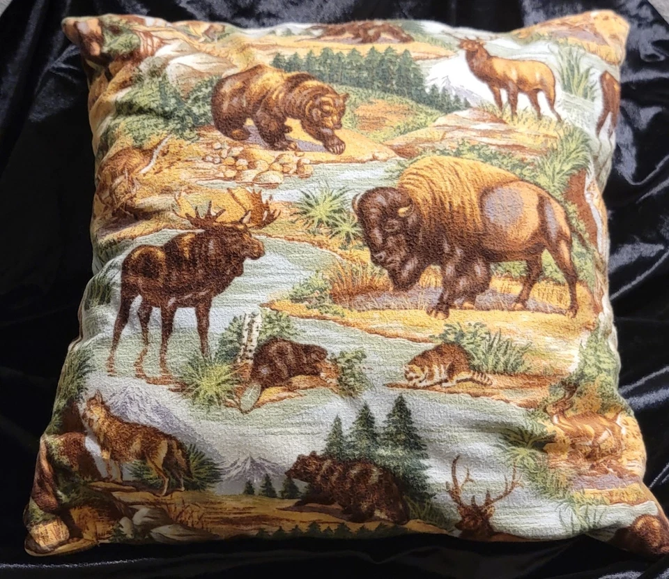 Bear Moose Stag Bison Rustic Lodge Cabin Hunting Throw Pillow Cover Man Cave - Image 2 of 4