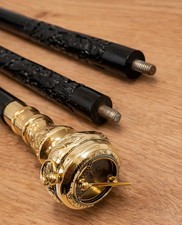 Brass Sundial Compass Handle Cane Sword: Hardwood Walking Stick, Cosplay Prop