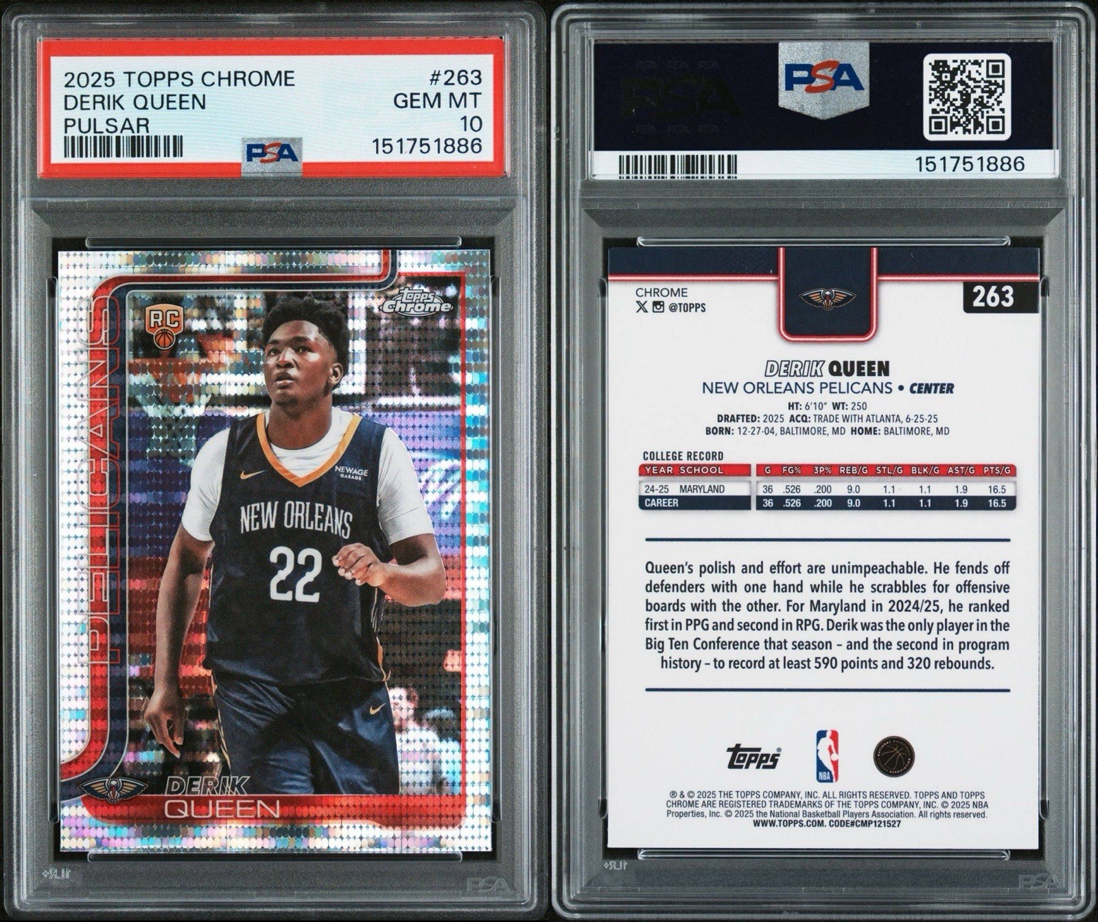 2025 TOPPS CHROME #263 DERIK QUEEN PULSAR LOW POP PSA 10 view 5